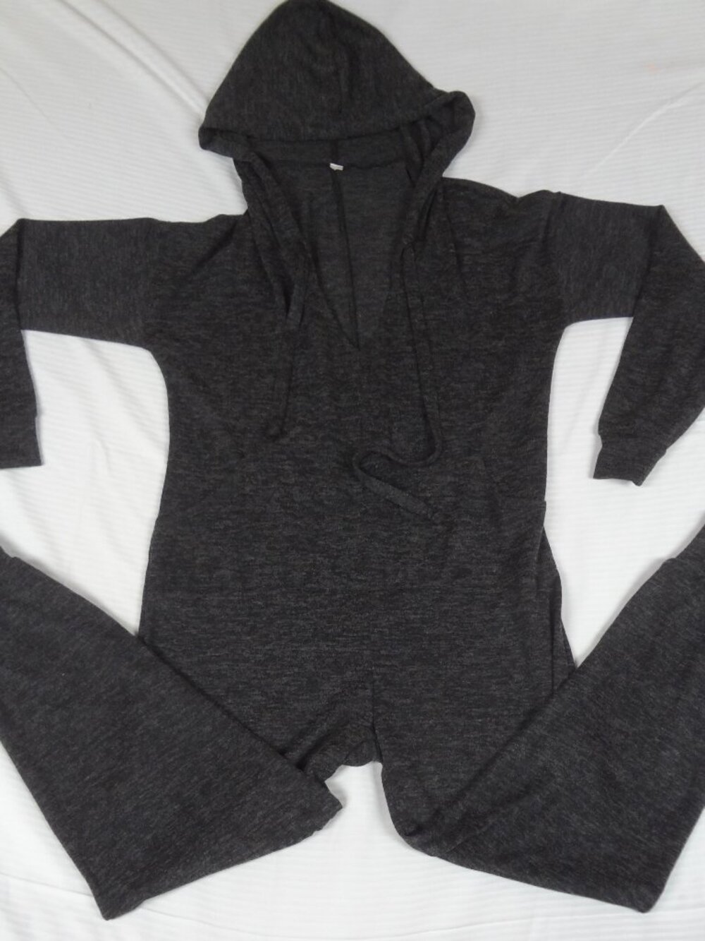GRAY ONE-PIECE WOMENS MEDIUM HOODED HOODIE ROMPER BODYSUIT L815